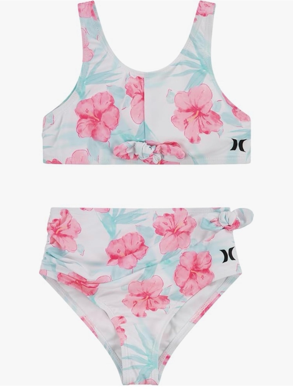 NWT Hurley White Girls Swim Bikini Set with Pink Floral Print